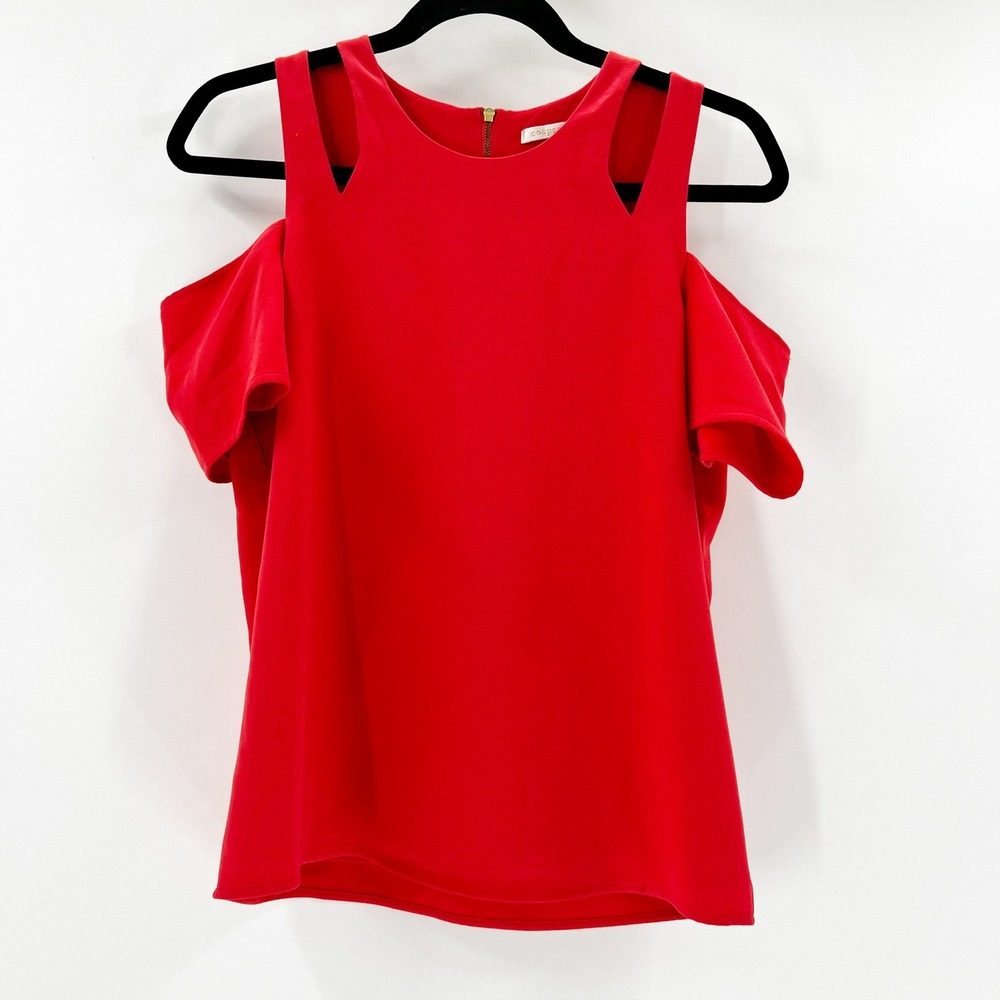 Cooper & Ella Cold Shoulder Blouse Women S Red Excellent Cutout Zipper Back